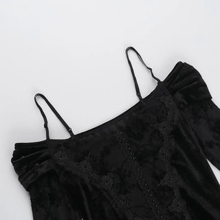 Off shoulder long flared sleeve velvet mini dress