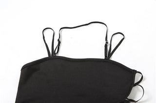 Irregular hollow out halter o ring cami slit cut out midi dress