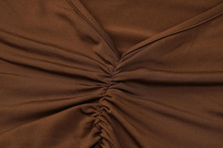 Self tie backless ruched square neck solid maxi dress
