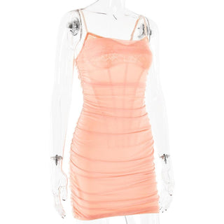 Cowl neck zip-up ruffle cami mini dress