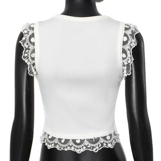Lace hem ribbed butterfly applique top