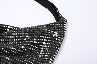 Textured cowl neck halter backless crop top