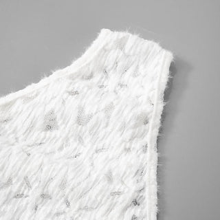 One shouler drawstring lace fluffy top