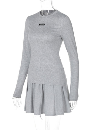 Long sleeve crewneck solid mini skirt set