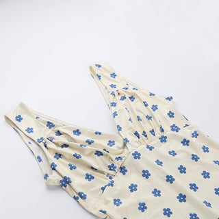 V neck sleeveless ruched flower print mini dress