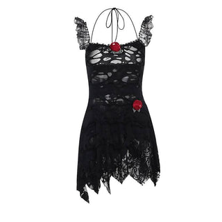 Lace irregular flower applique cami mini dress