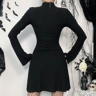High neck long sleeve cross pattern mini dress