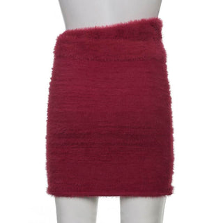 Fluffy solid hollow out cut out mini skirt