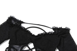 Off shoulder long sleeve hollow out self tie cut out mini dress