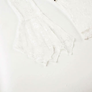 Long sleeve v neck flower lace hem ruffle top