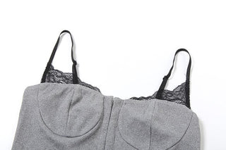 Ribbed lace hem button cami top