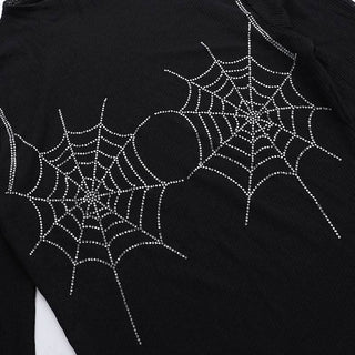 Long sleeve spider web beaded top