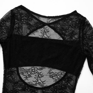 Long sleeve lace crewneck patchwork ruched mini dress