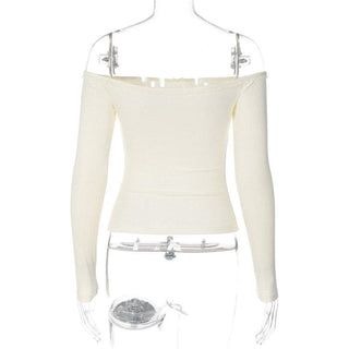 Long sleeve off shoulder bowknot lace hem backless top
