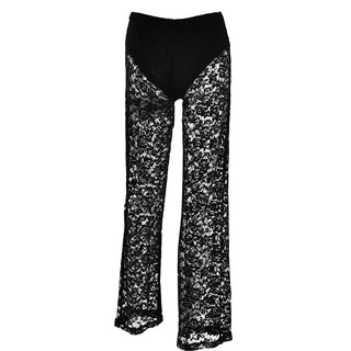 Lace high rise solid patchwork straight leg pant