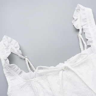 Ruched smocked textured bustier ruffle top