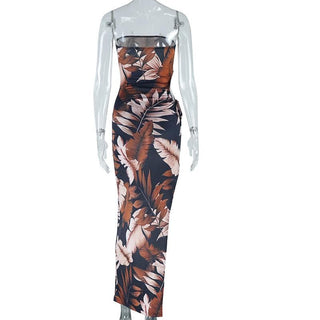 High slit print irregular tube maxi dress
