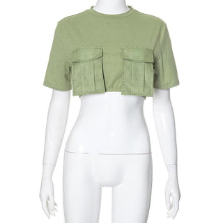 Short sleeve crewneck pocket crop top