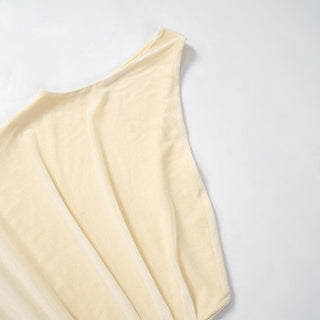 Sleeveless one shoulder ruched ruffle mesh top