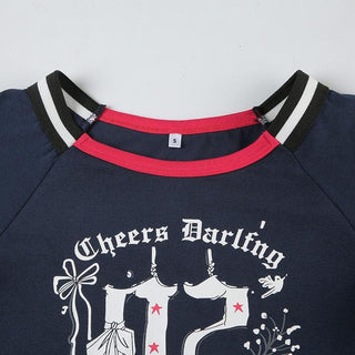 Short sleeve letter print contrast stitch top