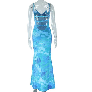 Sweetheart neck tie dye lace hem cami maxi dress