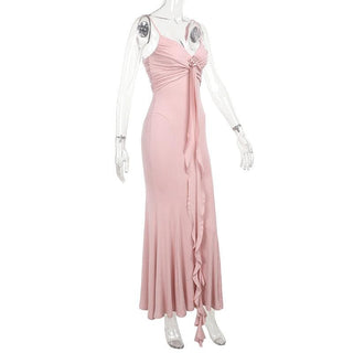 Rose applique ruched ruffle cami midi dress