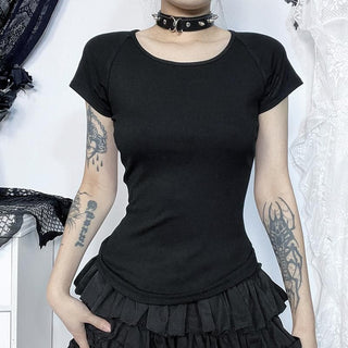 Short sleeve round neck print mesh top