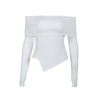 Long sleeve off shoulder irregular ribbed backless top
