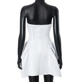 Ruched zip-up backless stitch tube mini dress