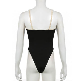 Lace hem backless cami bodysuit