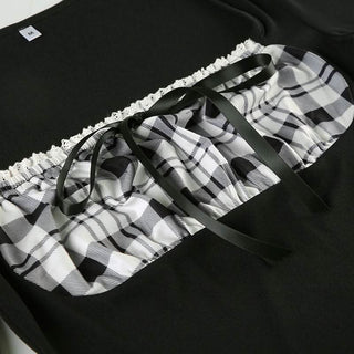 Long sleeve square neck plaid self tie top