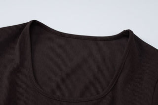 Long sleeve u neck ribbed solid maxi dress