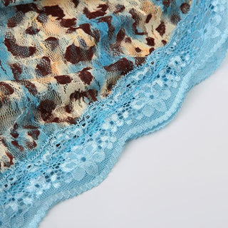 Lace leopard print irregular knotted cami top