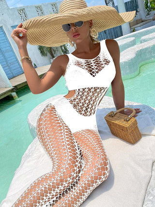 U neck sleeveless hollow out fishnet bodystocking