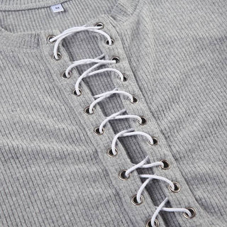 Long sleeve crewneck lace up crop top