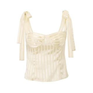 Striped smocked bowknot ribbon cami top