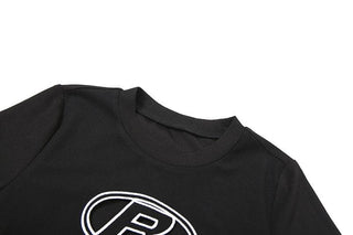 Short sleeve crewneck "R"embroidery crop top