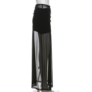 Ruched mesh solid maxi dress