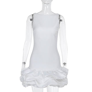 Zip-up ruched solid backless mini dress