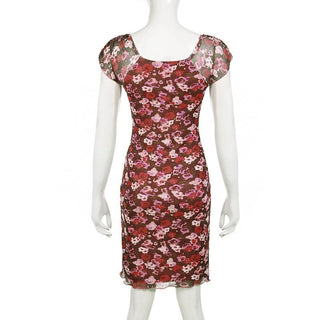 Cap sleeve print bowknot mesh mini dress