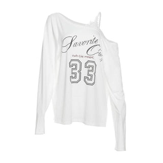 One shoulder long sleeve "33" print top