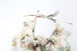 Halter ruffle u neck flower applique print top