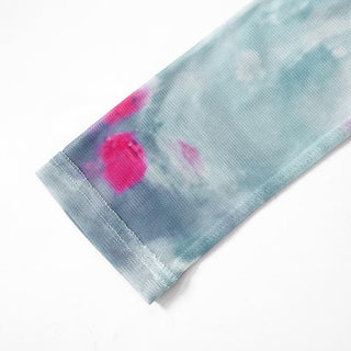 Long sleeve off shoulder tie dye ruffle sheer mesh top