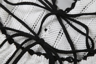 Halter v neck backless self tie knitted maxi dress