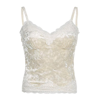 Velvet lace hem v neck backless cami top