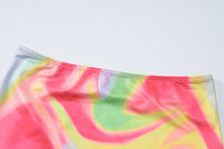 Contrast print long sleeve crewneck mini skirt set