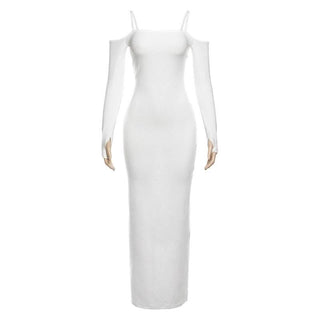 Long sleeve off shoulder textured solid maxi dress