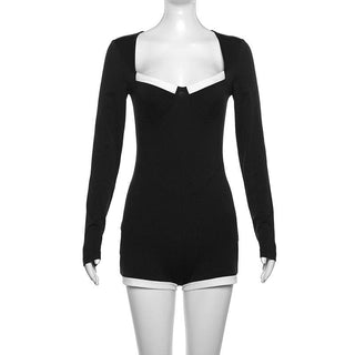 Contrast long sleeve low cut romper
