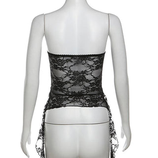 Ruffle lace backless solid tube top