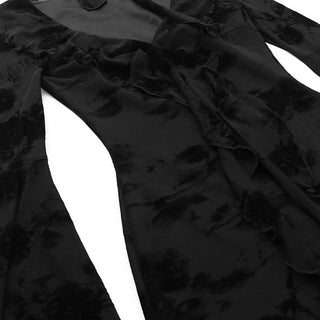 Long flared sleeve v neck slit ruffle midi dress